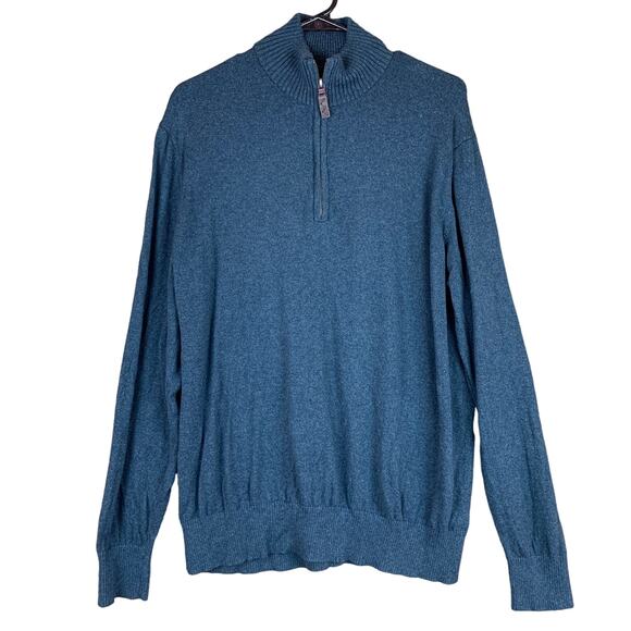 Eddie Bauer Mens Sweater Blue Gray Cotton Cashmere Blend 1/4 Zip Pullover Large - Picture 1 of 13
